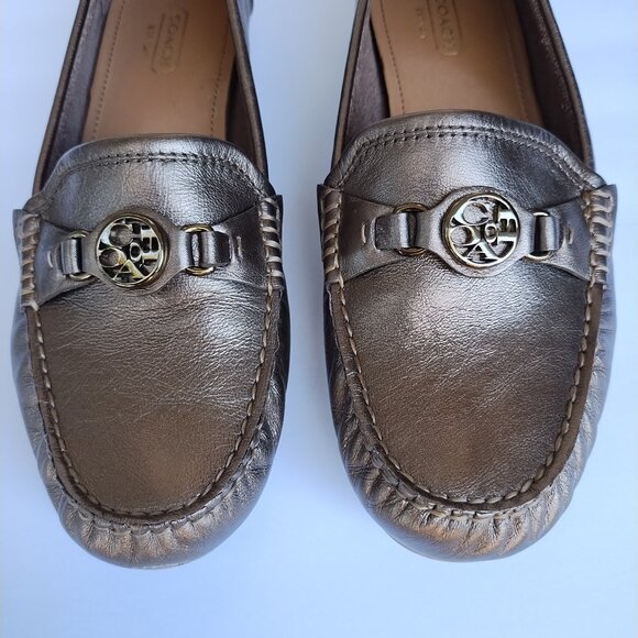 Coach Women's Fonda Leather Dark Gold Loafers Flats Size 8 M - Picture 1 of 16